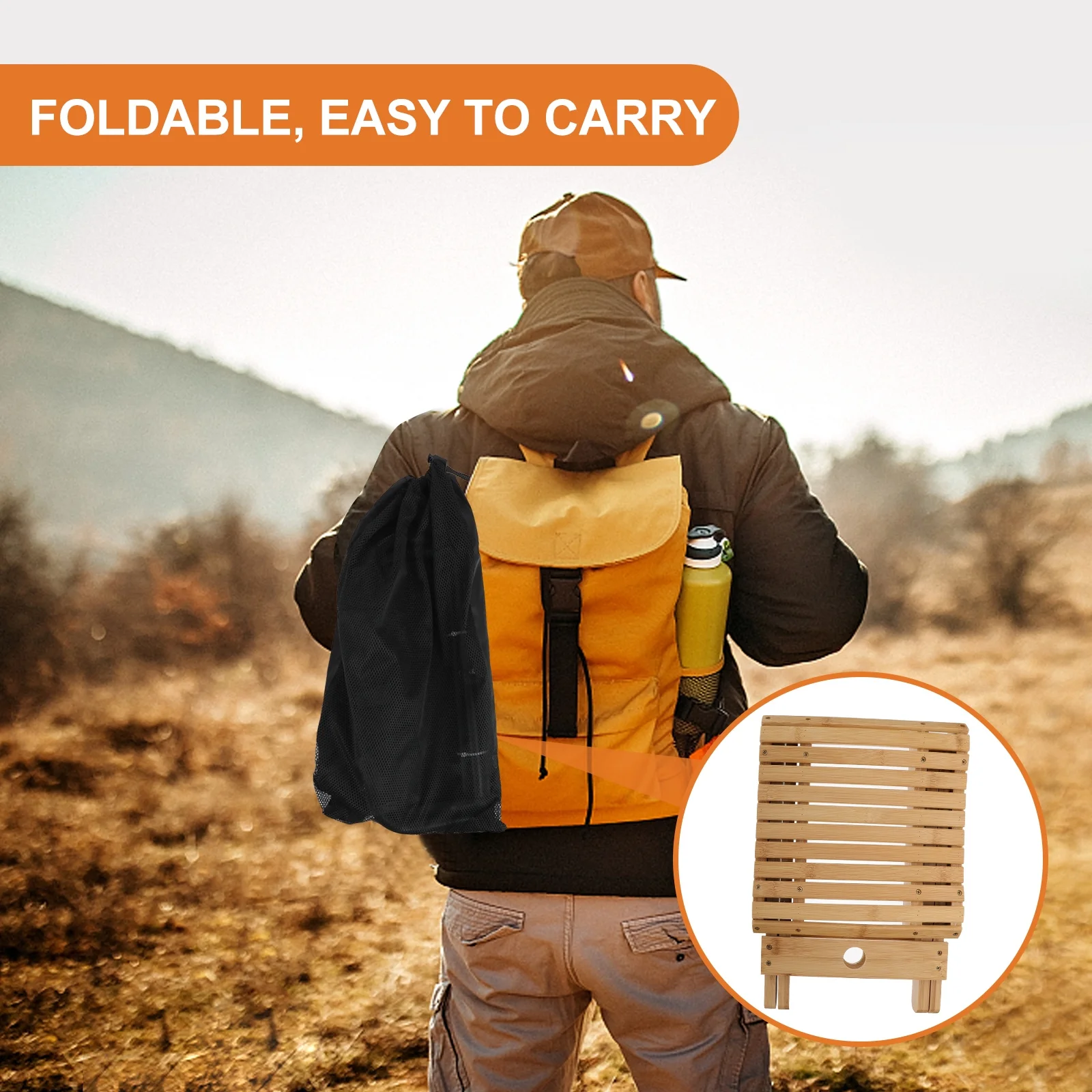 Folding Bamboo Stool Compact Lightweight Stool for Fishing Camping Bbq Beach Trips Smooth Edges Comfortable Seat