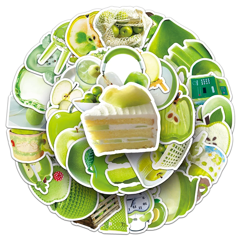 10/30/50pcs INS Fresh Style Green Apple Stickers Cute Aesthetic Decals DIY Scrapbook Luggage Phone Case Graffiti Sticker Decor