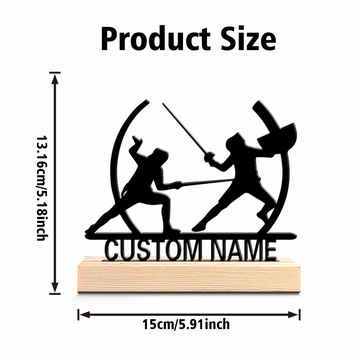 1pc Terror Personalized Custom Fencing Metal Statues Symbolic Desktop Decoration with Wooden Base, Gift, Male Theme, Office