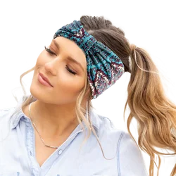 Boho Bandeau Headbands Wide Knot Hair Scarf Floral Printed Hair Band Elastic Turban Tie Dye Head Wrap Hair Accessories For Women