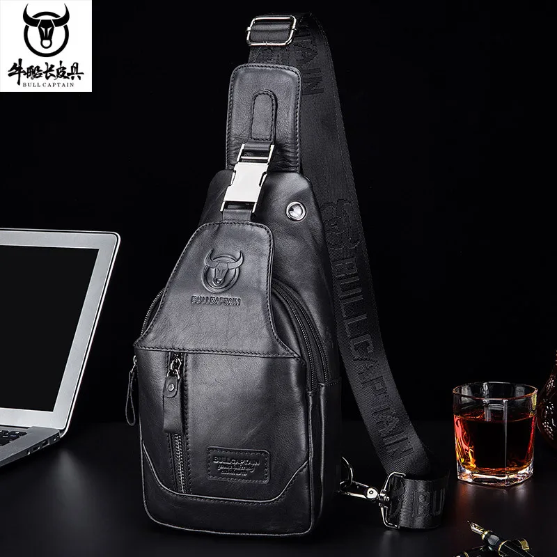 BULLCAPTAIN New Men's Genuine Leather Chest Bag Fashion Shoulder Bag Leisure Crossbody Bag Short-distance Travel Bag Men's Bag