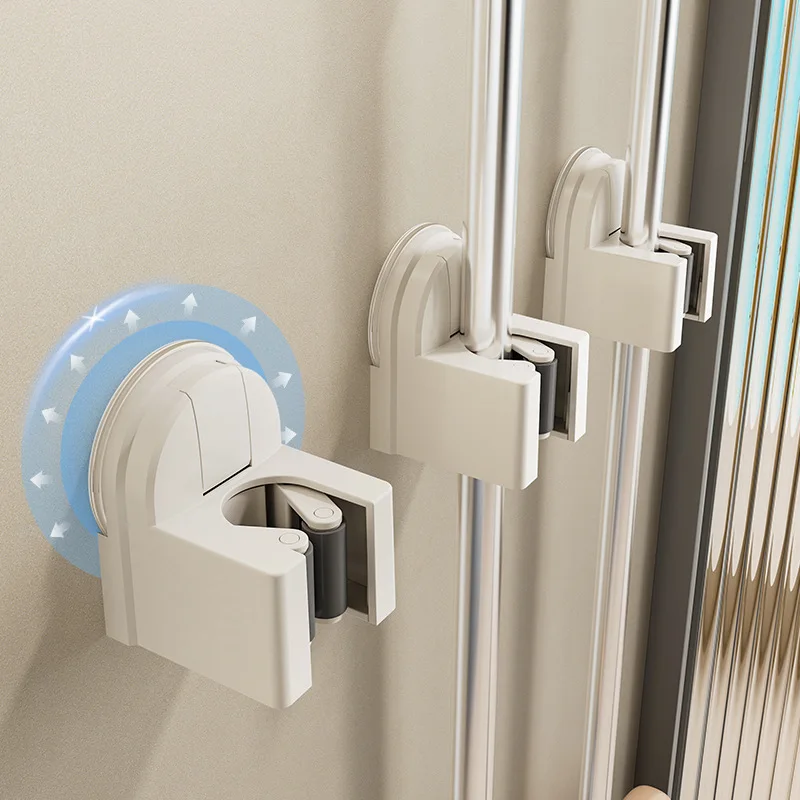 1/3pcs Suction Cup Mop Clip Holder Wall Mounted Mop Brush Broom Hanger Fixed Hooks Rack Kitchen Bathroom Organizer Accessories