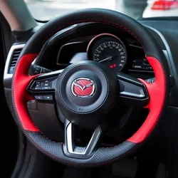 Customize Hand Sewing Braid Car Steering Wheel Cover for Mazda 3 Axela Atenza Cx4 Cx5 Cx8 O-type Genuine Leather Car Accessories