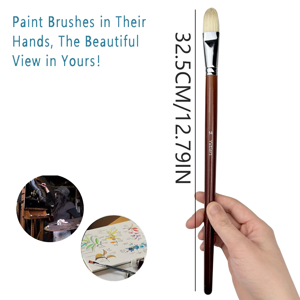 Professional Hog Bristle Filbert Oil Paint Brushes Set, 7pcs Long Wooden Handle Natural Chungking Hog for Oil Acrylic Painting