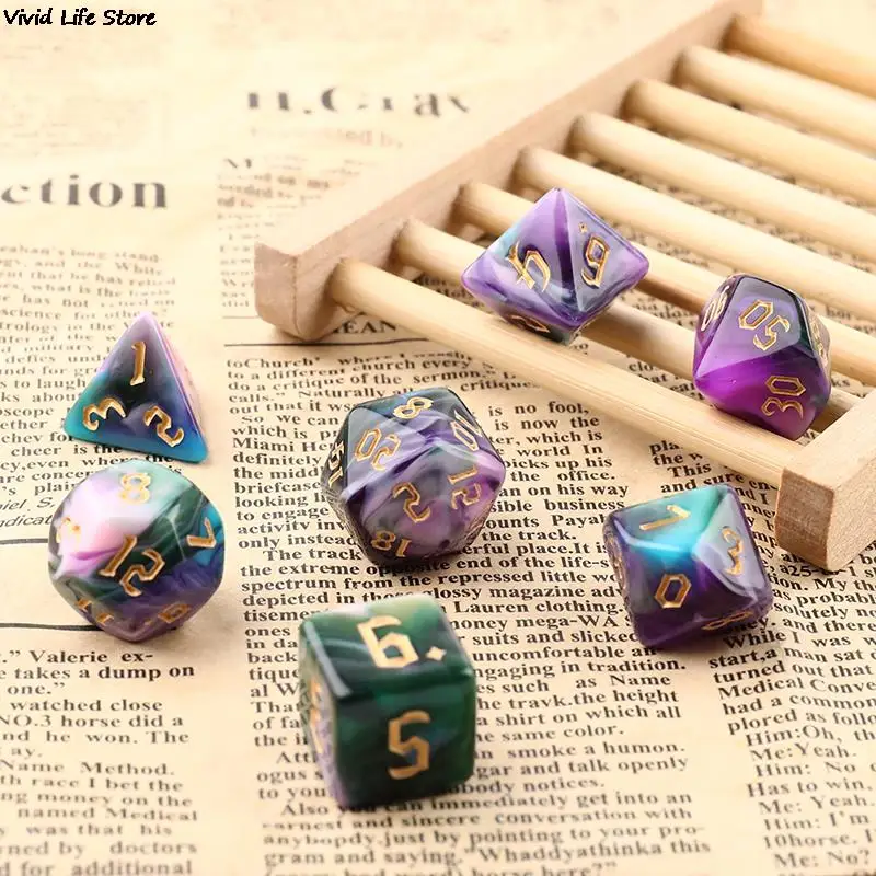 Polyhedral 7-Dice Two-Tone Swirl-DND Dice Set for RPG/MTG D4 D6 D8 D10 D% D12 D20 Dice Games 7pcs/set Family Party Board Games