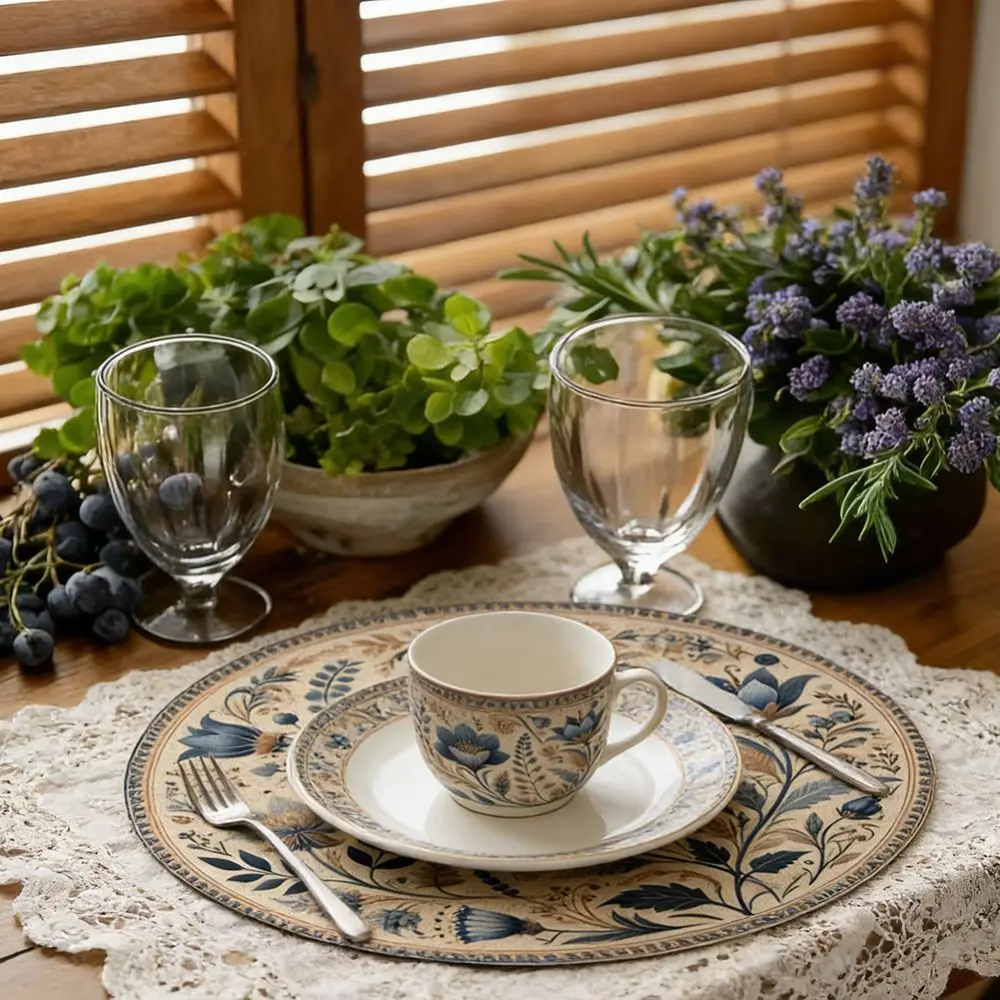 Embroidery Floral Table Placemat Heat Insulation Middle East Style Coffee Cup Mats Coaster Anti-scald Round Dining Mat Craft