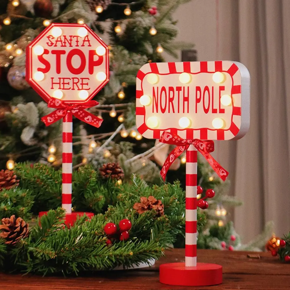 Stop Letter Christmas Road Sign Light Atmosphere Light Neon Christmas Wooden Night Lamp Desktop Colorful Xmas Ornament Light