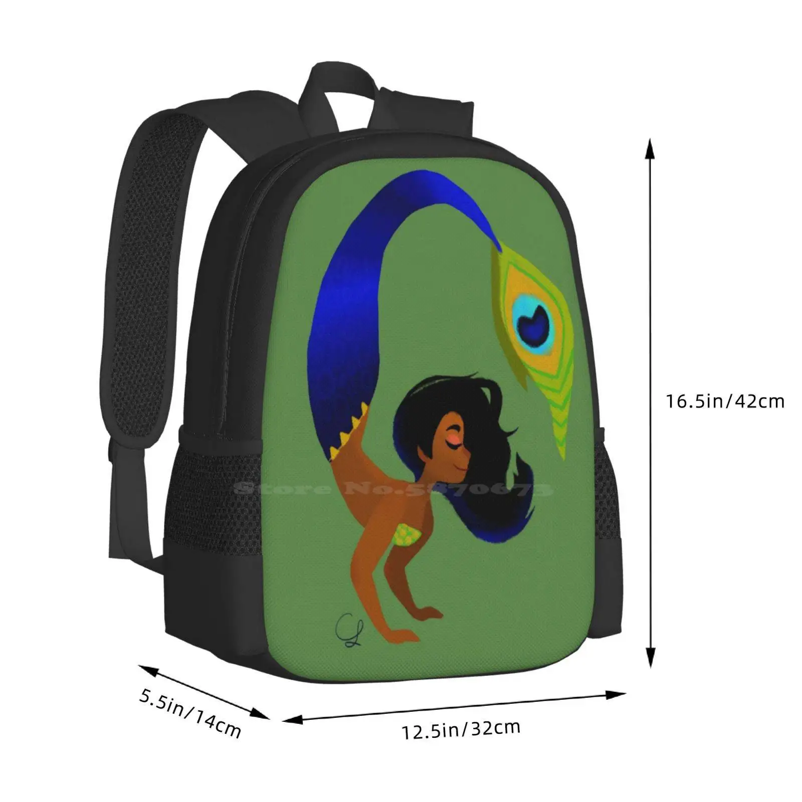 Tropical Peacock Mermaid New Arrivals Unisex Bags Student Bag Backpack Mermaid Sea Ocean Peacock Princess Splash Colorful