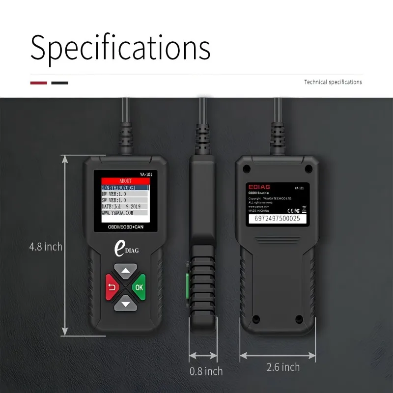 다국어 자동차 엔진 오류 코드 판독 카드 진단 장비, YA101 OBD2, OBD 감지기, 1 개