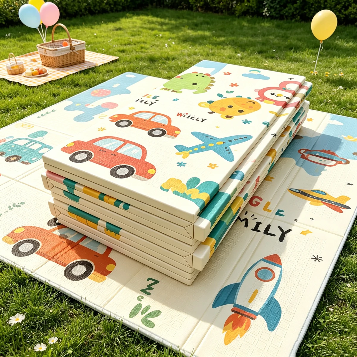 Cartoon Pattern Crawling Mat Baby Play Mat Double Sided Foldable Waterproof Non Slip Indoor Educational Activity Foam Flooring