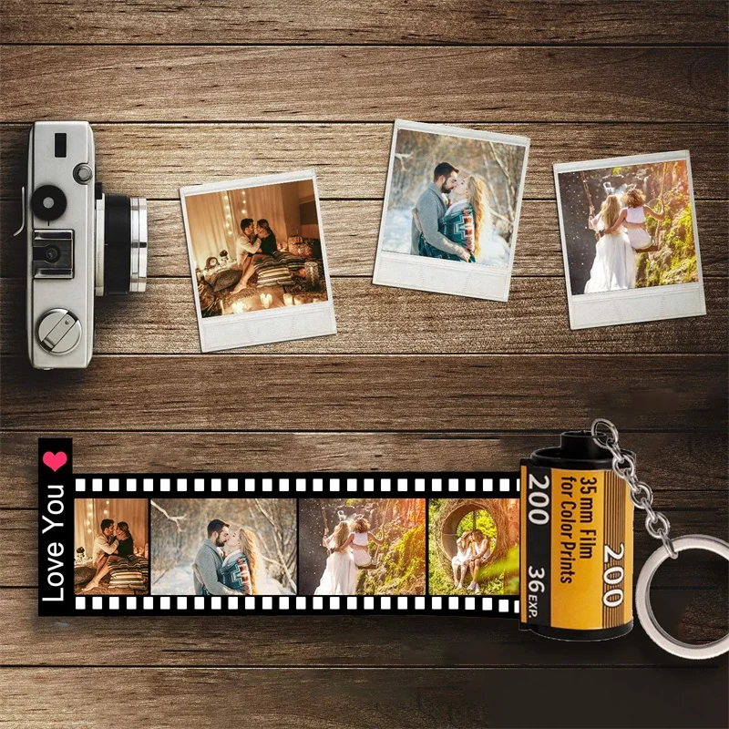 Personalized Custom Photo Picture Camera Film Roll Keychains with Photo Reel Album, Personalized Gifts with MultiPhoto