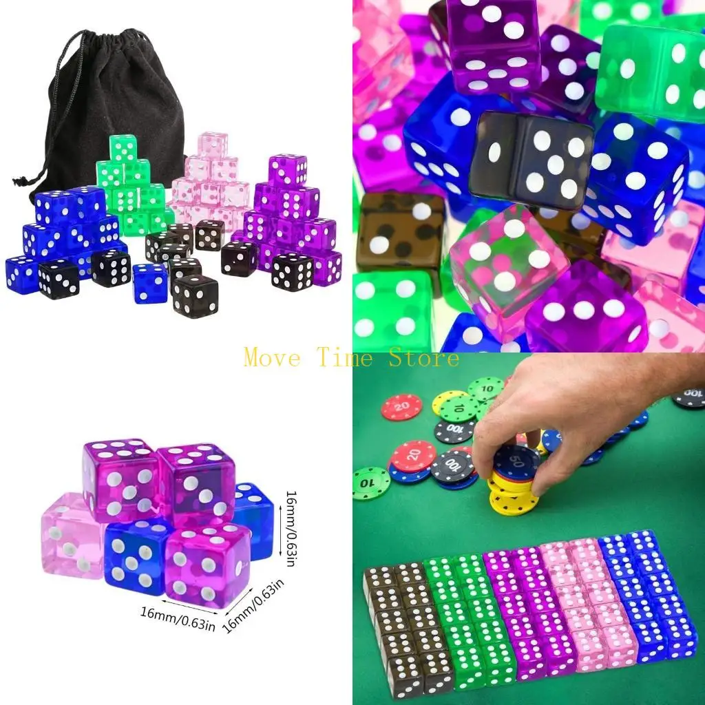 

92me 50pcs Dot с мешком с шестьмм мм шесть боковых костей для игры на костях настольной игры