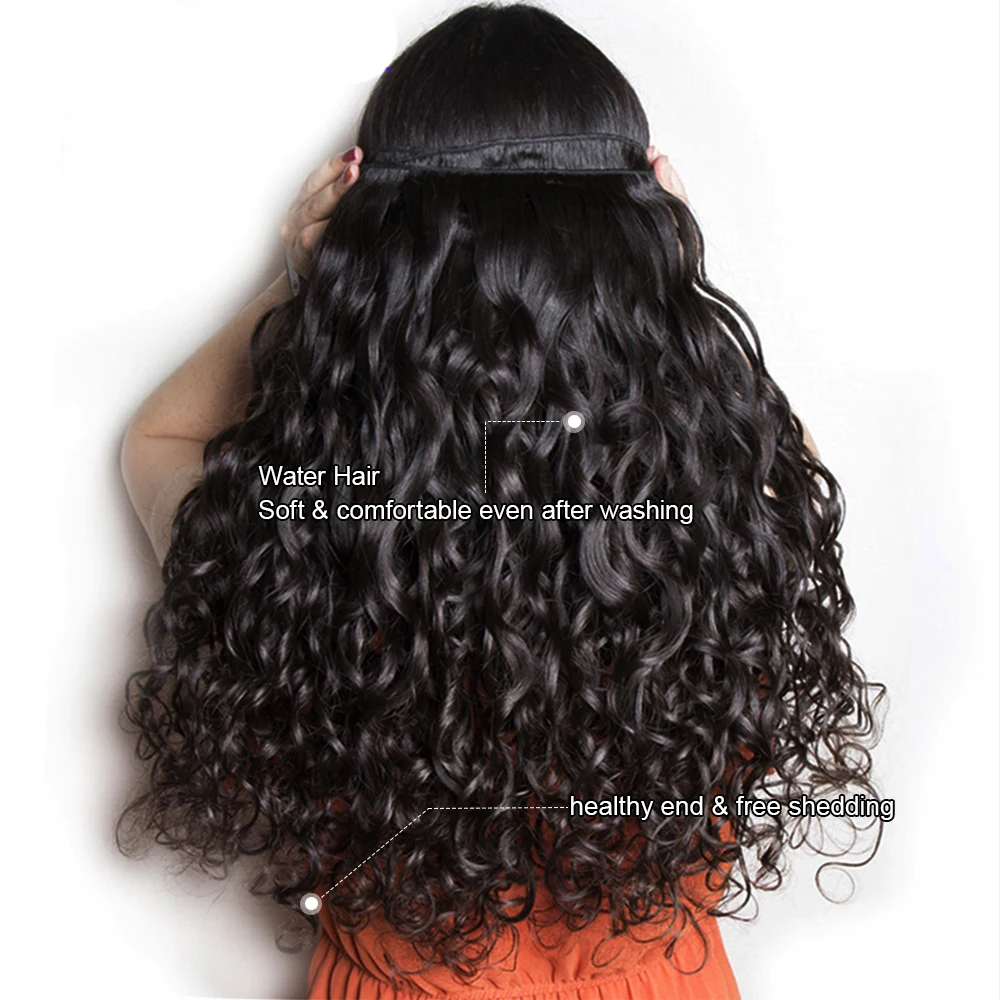 Megeen Brazilian 30 Inch Maagdelijke Human Hair Extensions Water Wave 3/4 Bundels Dubbele Inslag Weave Haar Voor Vrouwen Natuurlijke Zwarte Remy