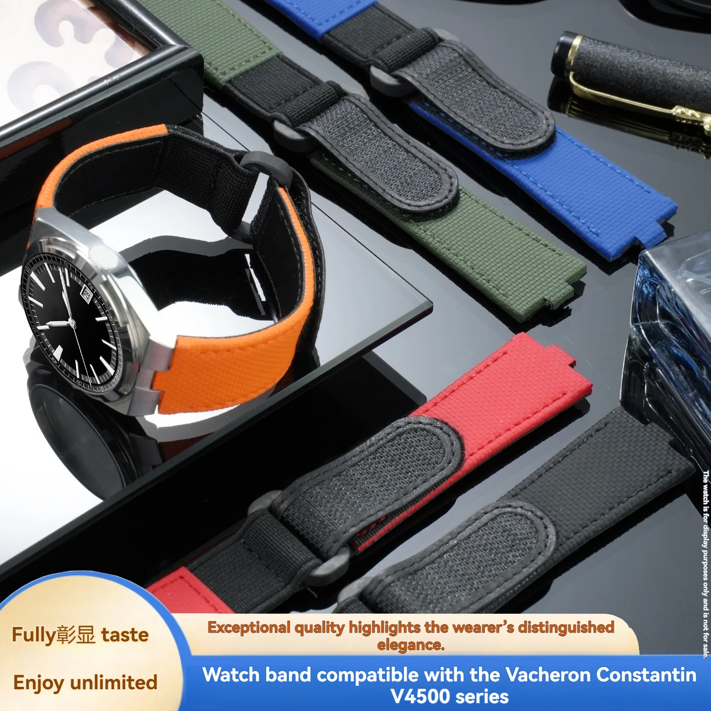 7mm Bezel, Calfskin Back, FMK Fluorocarbon Rubber Quick-Release Strap for Vacheron Constantin Overseas 4300V, 4500V, 5500V