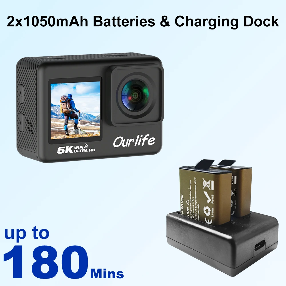 Ourlife MTR60 5K30fps Action Camera with Touch Screen EIS 30M Waterproof Underwater Camera Remote Control 5X Zoom WiFi Cameras image 3