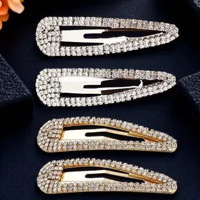 

4Pcs Elegant Waterdrop Rhinestone Snap Clip Hair Barrettes Strong Grip Comfortable Smooth Surface for All Hair Types Wedding