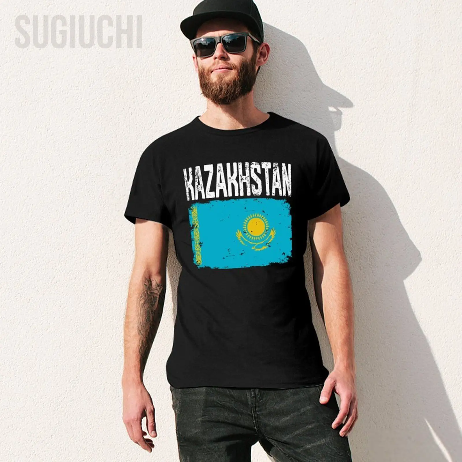 Unisex Men Vintage Damage Shape Kazakhstan Tshirt Tees T Shirts Women Boys 100% Cotton T-Shirt