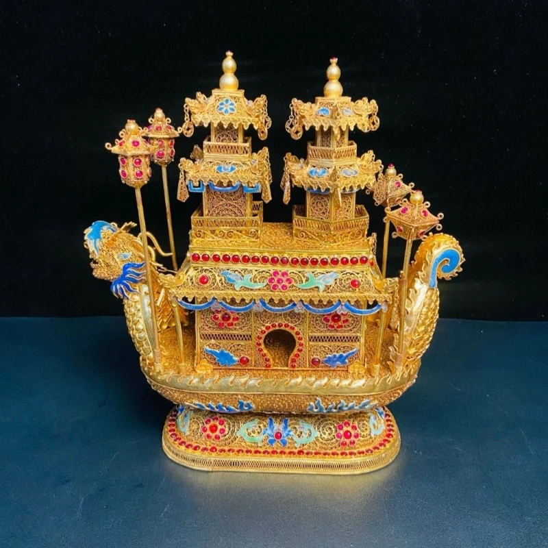 Dragon boat filigree craft antique collection ornament purely handmade