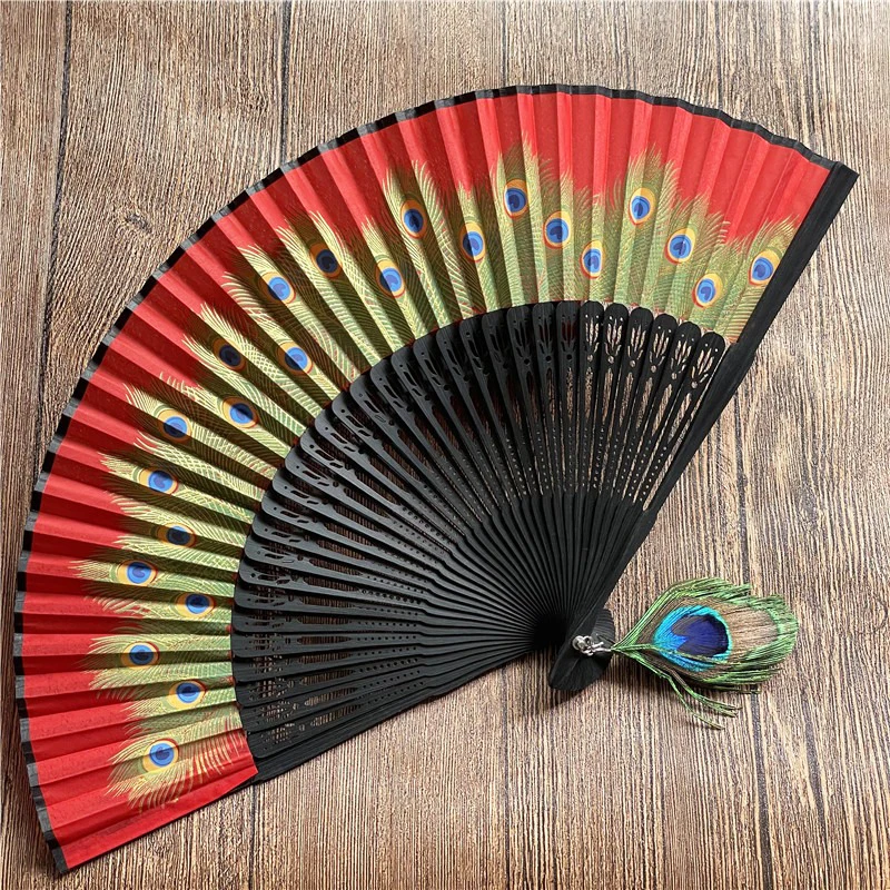 1Pc Chinese Japanese Folding Fan Wooden Shank Classical Dance Fan Tassel Elegant Female Fan Party Art Craft Gift Home Decoration