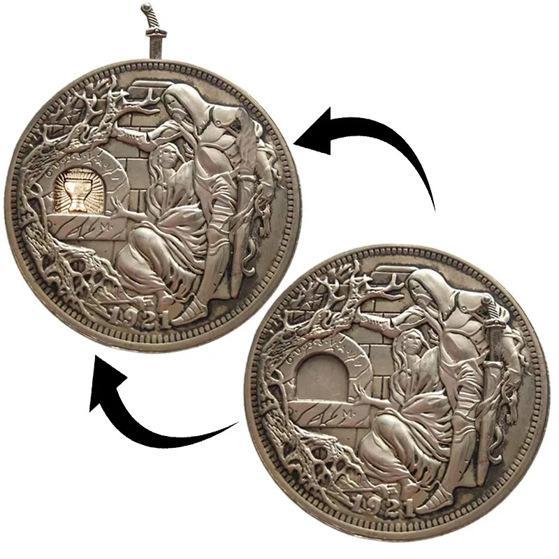 

Mechanism Holy Grail Sovenior Coin Hobo Nickel Medieval Templar Knight Magic Coin Antique Brass Sovenior Coin Creative Gift