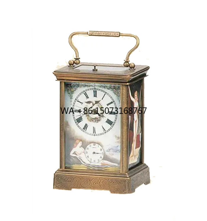 

Boite Style Brass Case Art Nude Painting Porcelain Dial&Side Panels Alarm Chapter Visible Platform Escapement Carriage Clock