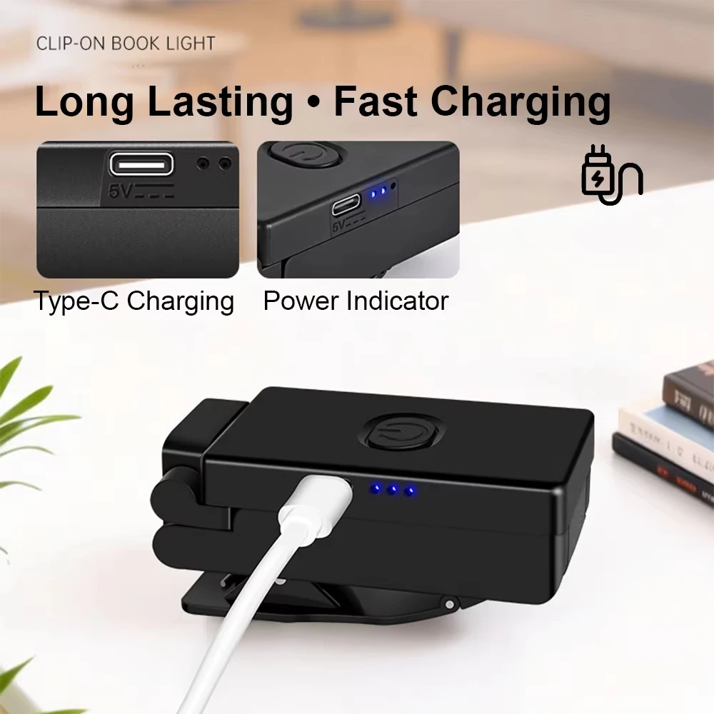 Rechargeable Book Light LED Clip Reading Light 180°Foldable,Portable Clip on Reading Lamp 3 Colors Eye Protection Desk Lamps