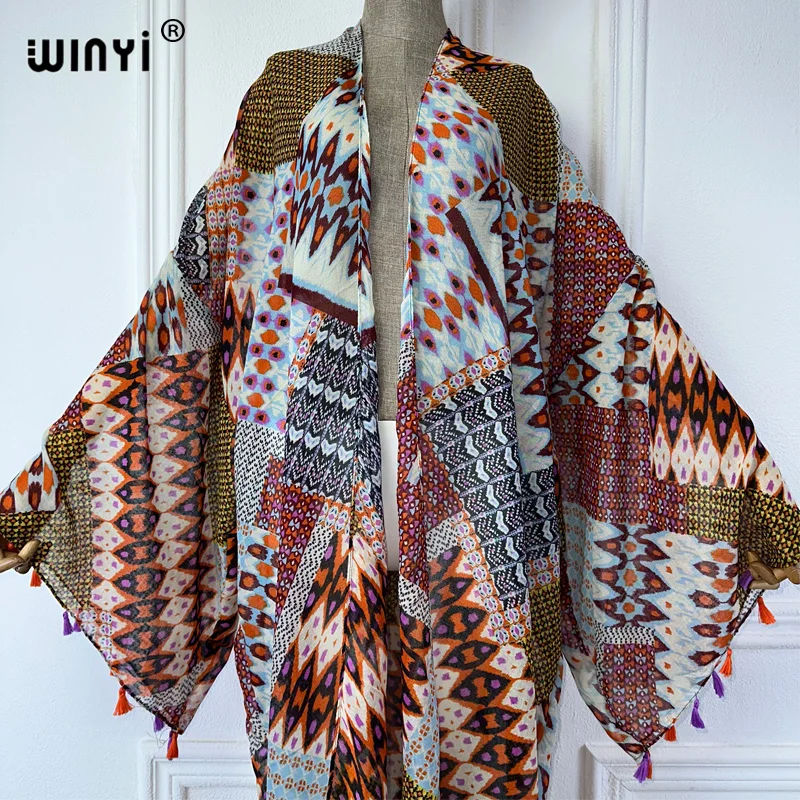 WINYI Sommer-Outfit Kimono Afrika Boho Print Strand Cover Up Muslimisches Kleid Strickjacken Strandkleidung Frauen Abaya Dubai Luxus-Kaftan