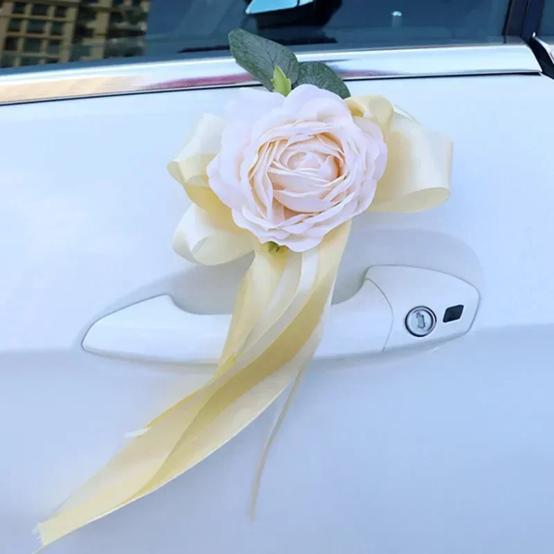 Creative Wedding Artificial Rose Car Decor Flower Door Handles Rearview Mirror Decorate Floral Marriage Props Party Supplies