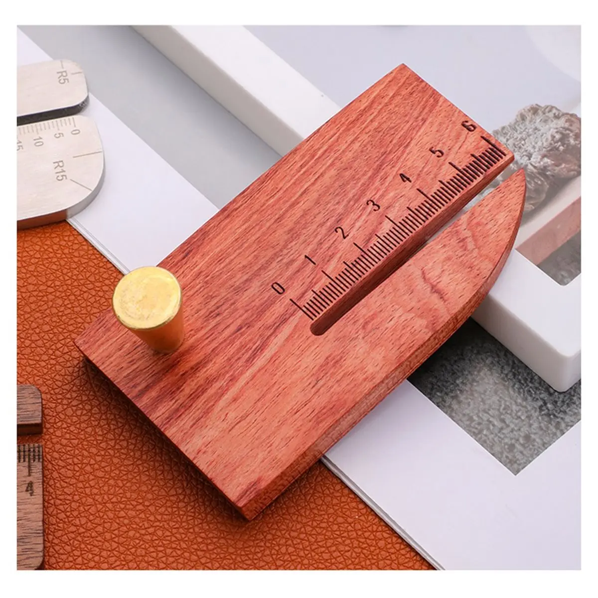 Leather Stitching Punch Aid Plate Wooden Leather Stitching Punch Aid Pulling Plate with Clearly Marked Ruler Hand Tool A