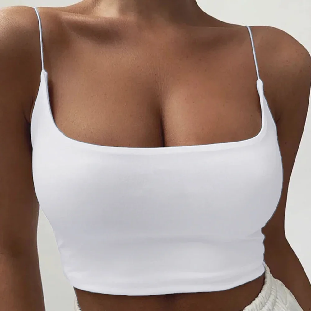 

Womens Tank Tops Sexy Solid Slim Crop Top Low Back U-Neck Elastic Basic Spaghetti Strap Casual Summer Vest Camisole