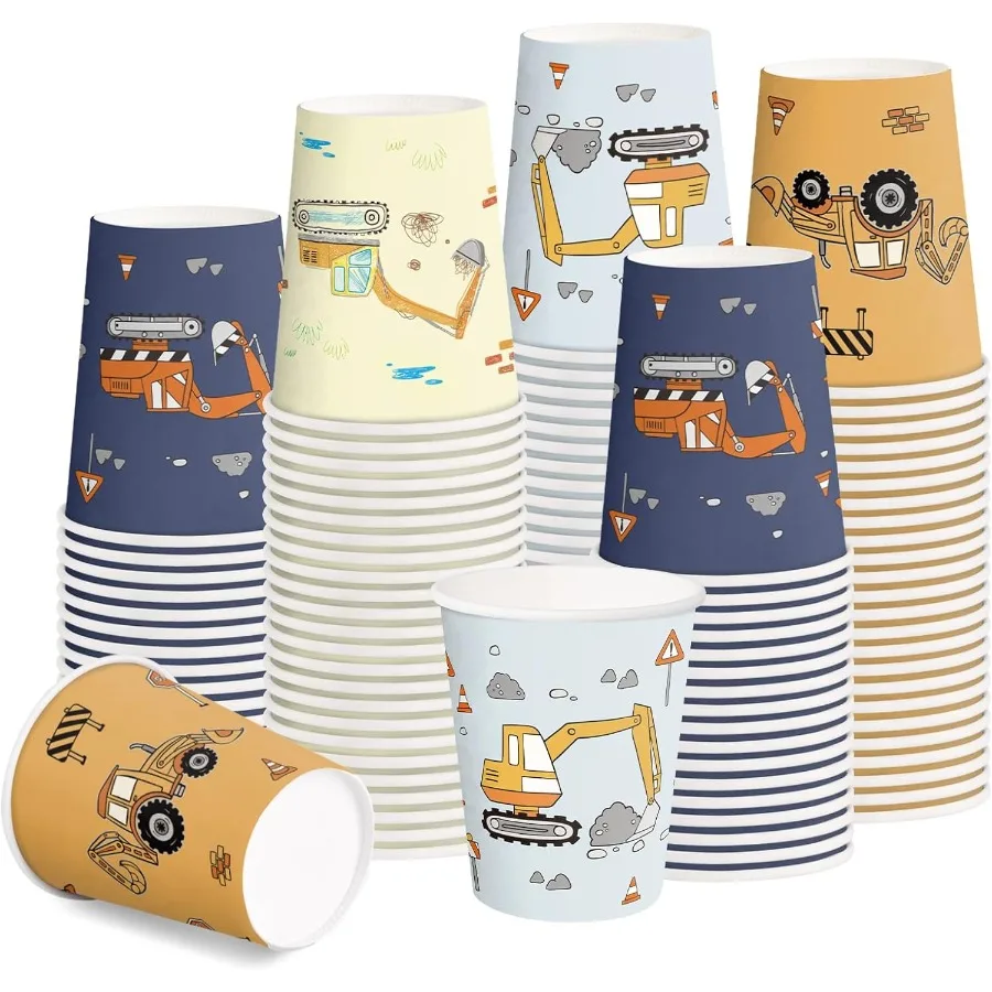 

Одноразовые бумажные стаканчики, 9 унций, 100 упаковок, мультяшный грузовик, дизайн, печатные бумажные стаканчики для питья кофе, утолщенная бумага, стиль для горячей и холодной B