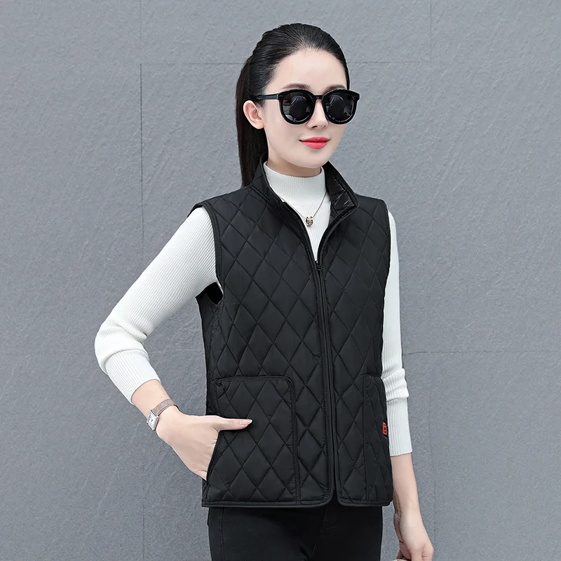 

New Women'S Autumn Winter Casual Base Warm Down Cotton Vest Middle-Aged Mother Fashion Versatile Stand Up Collar Shoulder Coat