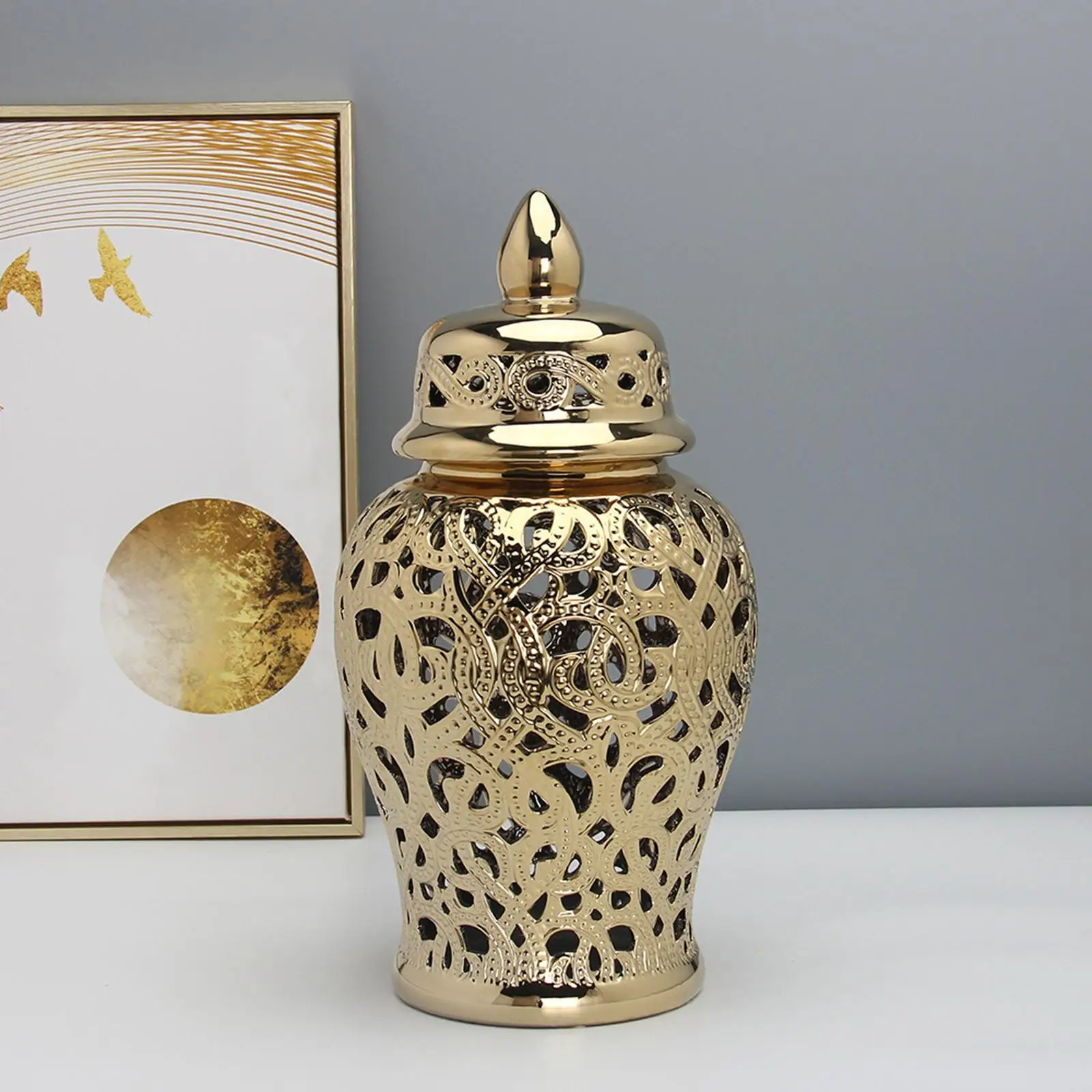 Modern Ginger Jar, Gift Jars, Arrangement Accessories, Carved Lattice, Dried