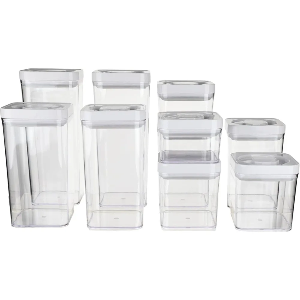 

Airtight Food Storage Container Set, BPA Free Plastic with Twist Lids, 10-Piece Square Kitchen Pantry Organizer