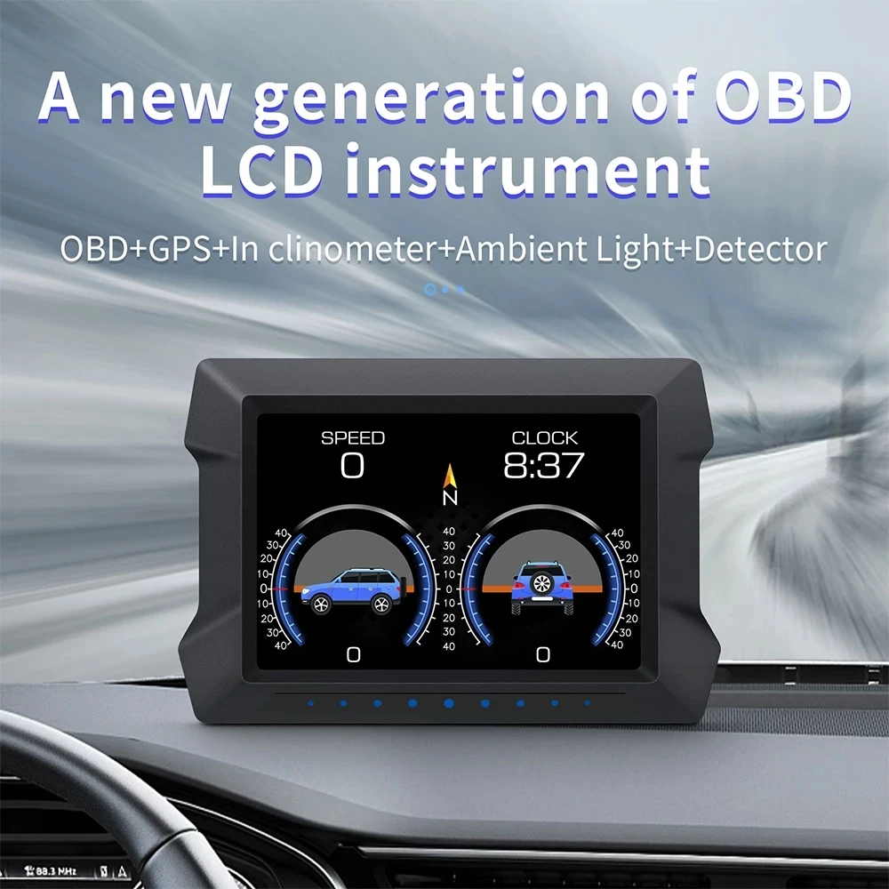 NEW P22 Dual System HUD OBD2 GPS Head Up Display Speedometer Slope Tilt Meter With Speeding Low Voltage Alarm