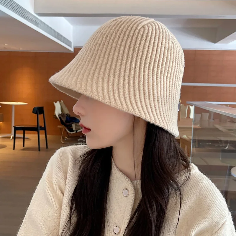 New Knitted Wool Panama Women Winter Warm Basin Caps Lady Fashion All-match Bucket Hat Female Japanese Type Sun Caps