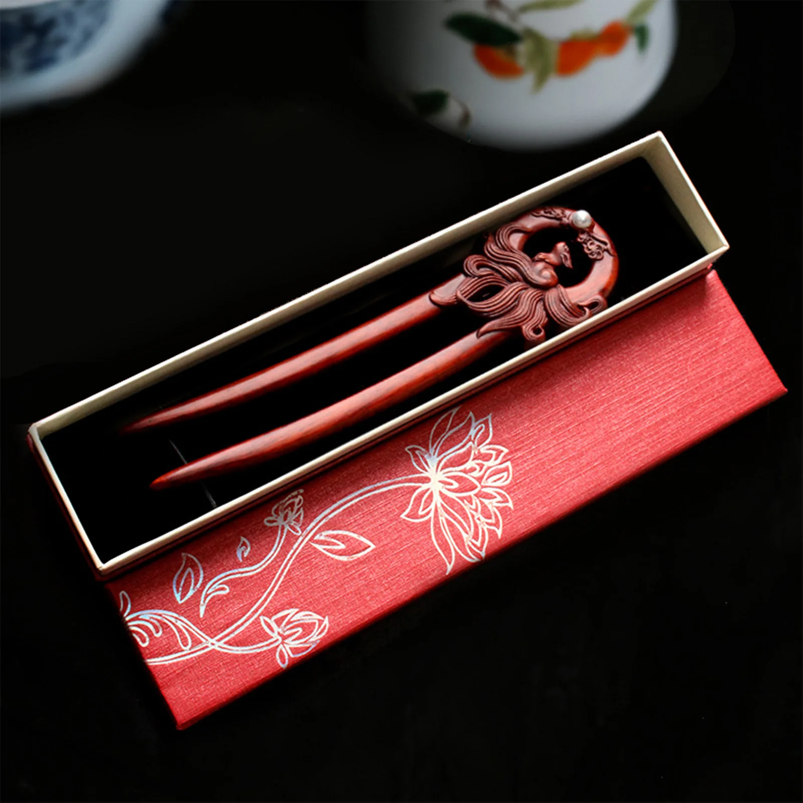 Woman Hair Pin Chignon Pin Chopsticks Solid Rosewood Double Forks Updo Chignon Pins for Cheongsam Han Clothes Tea Wear