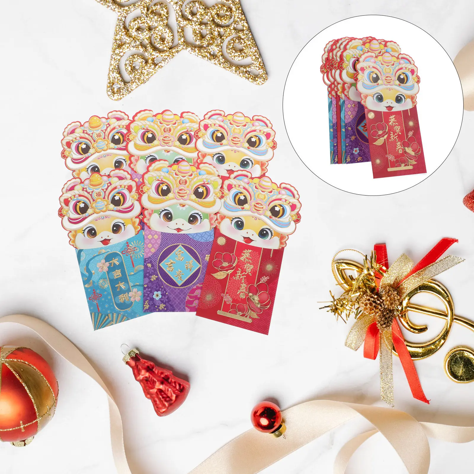 

6 шт. красных конвертов на Китайский Новый год, с мультяшными украшениями в стиле Года Змеи, легкие пакеты для денег на удачу, для Праздника Весны