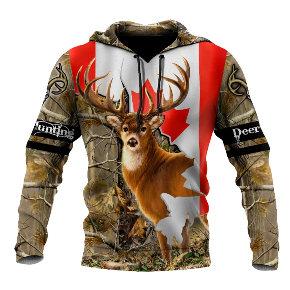 2024 Men\'s Fashion Hunting Loose Hoodie Large 3D Printed Animal Deer Super Large Hoodie Fashion Enthusiast