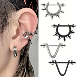 1pc Stainless Steel Cone Silver/Black Color Ear Cartilage Spike Hoop Earring, Tragus Helix Daith Piercing Jewelry For Men