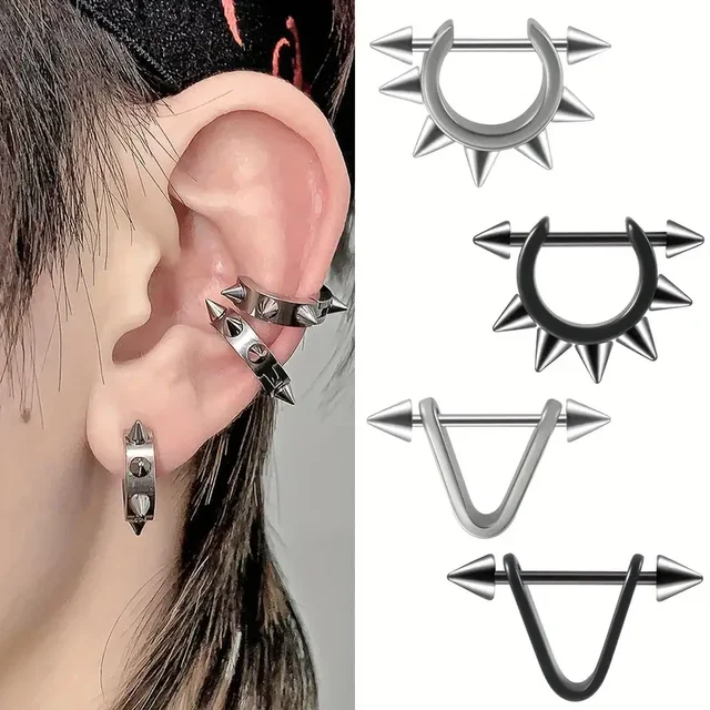 1 szt. Stożek ze stali nierdzewnej srebrny/czarny kolor chrząstka ucha kolczyk w kształcie koła, Tragus Helix Daith Piercing biżuteria dla mężczyzn