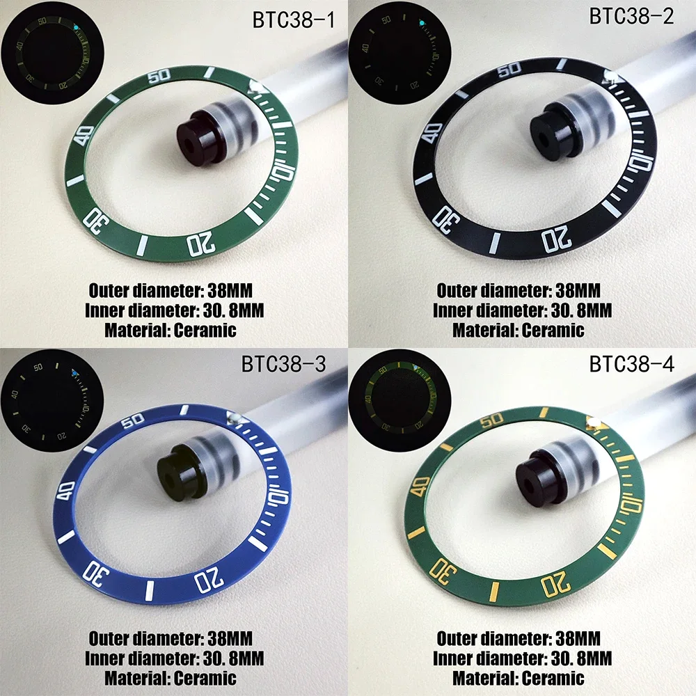 38mm*30.8mm Watch Bezel High Quality Ceramic Bezel Insert Ring Luminous Bead Watch Bezel 40mm Case NH35 Case Watch Accessories