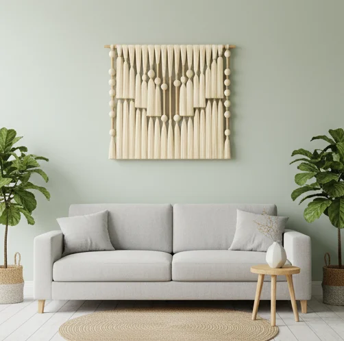#￥forBohemian Custom Vertical Wall Hanging Personalized Macrame with Natural Wood Accents