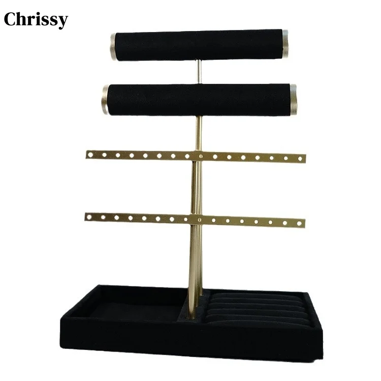 

Luxury Gold Black Jewelry Display Stand, Multi-Layer Necklace Earring Holder Rack, Elegant Organizer for Store Counter & Home Va