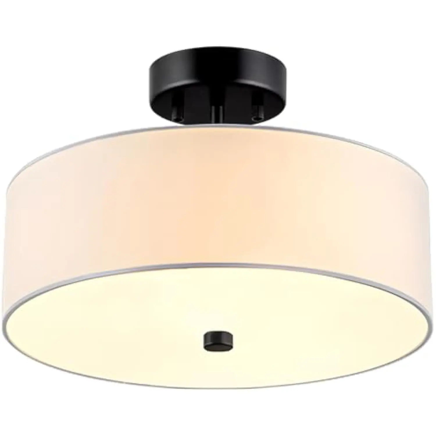 

3-Light Semi Flush Mount Ceiling Light Fixture, 13 Black Drum Light, Modern Close to Ceiling Light with White Fabric Shade Lamp