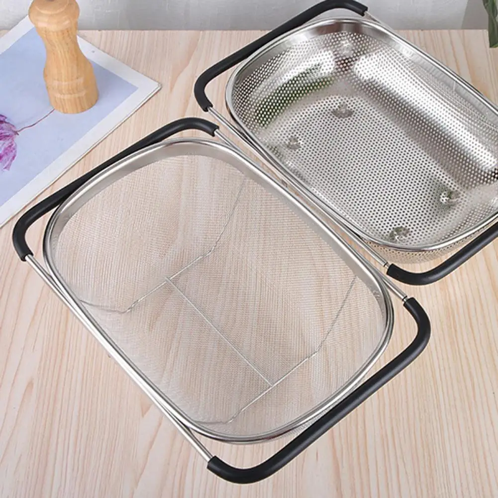 Compact Sink Filter Space-saving Drain Rack Telescopic Stainless Steel Drain Basket Sink Colander with Expandable for Vegetables