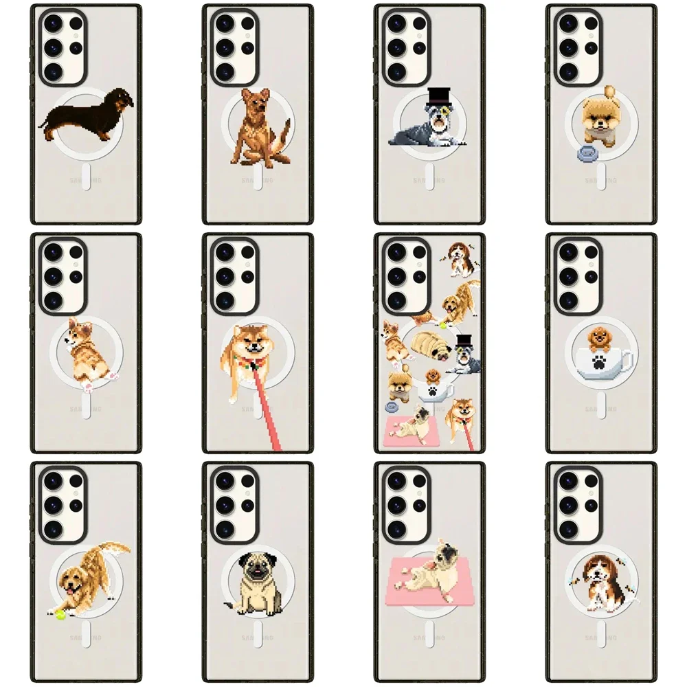 

Cute Puppy Magnetic Acrylic Black Border Case for Samsung Galaxy S22 S23 S24 Ultra S22+ S23+ S24 Plus Cover Protective Case