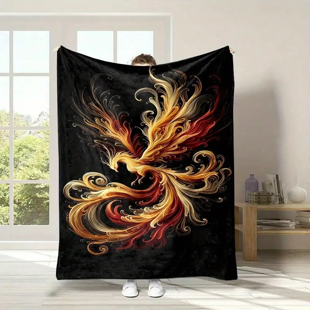 

Cozy Phoenix Pattern Flannel Blanket - Soft, Warm, Suitable For All Seasons - Perfect Gift For Family And Friends