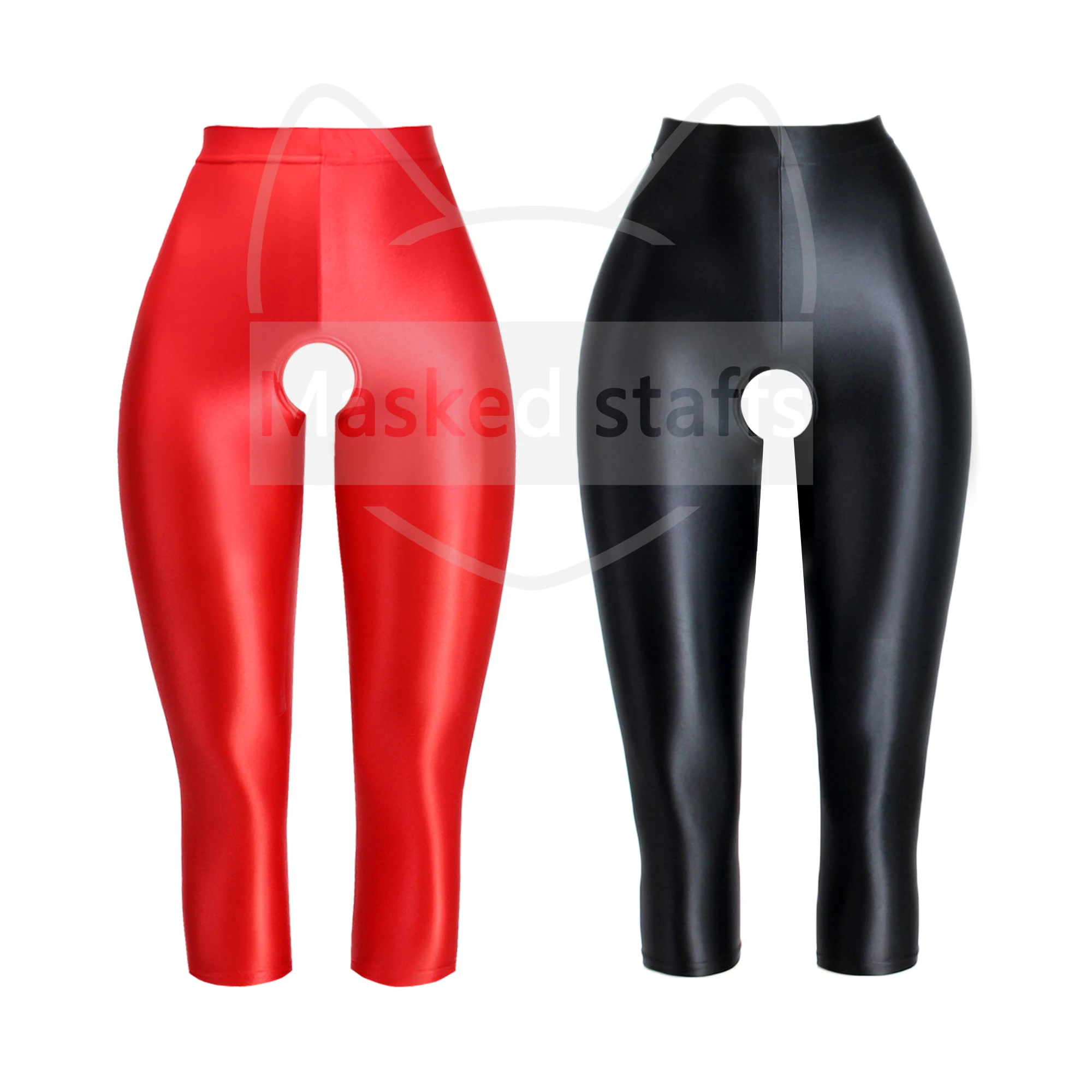 

Masked staffs Oily pants sexy tight high waist pants pantyhose Sexy Satin pantyhose Yoga Pants 7-point length Open crotch pants