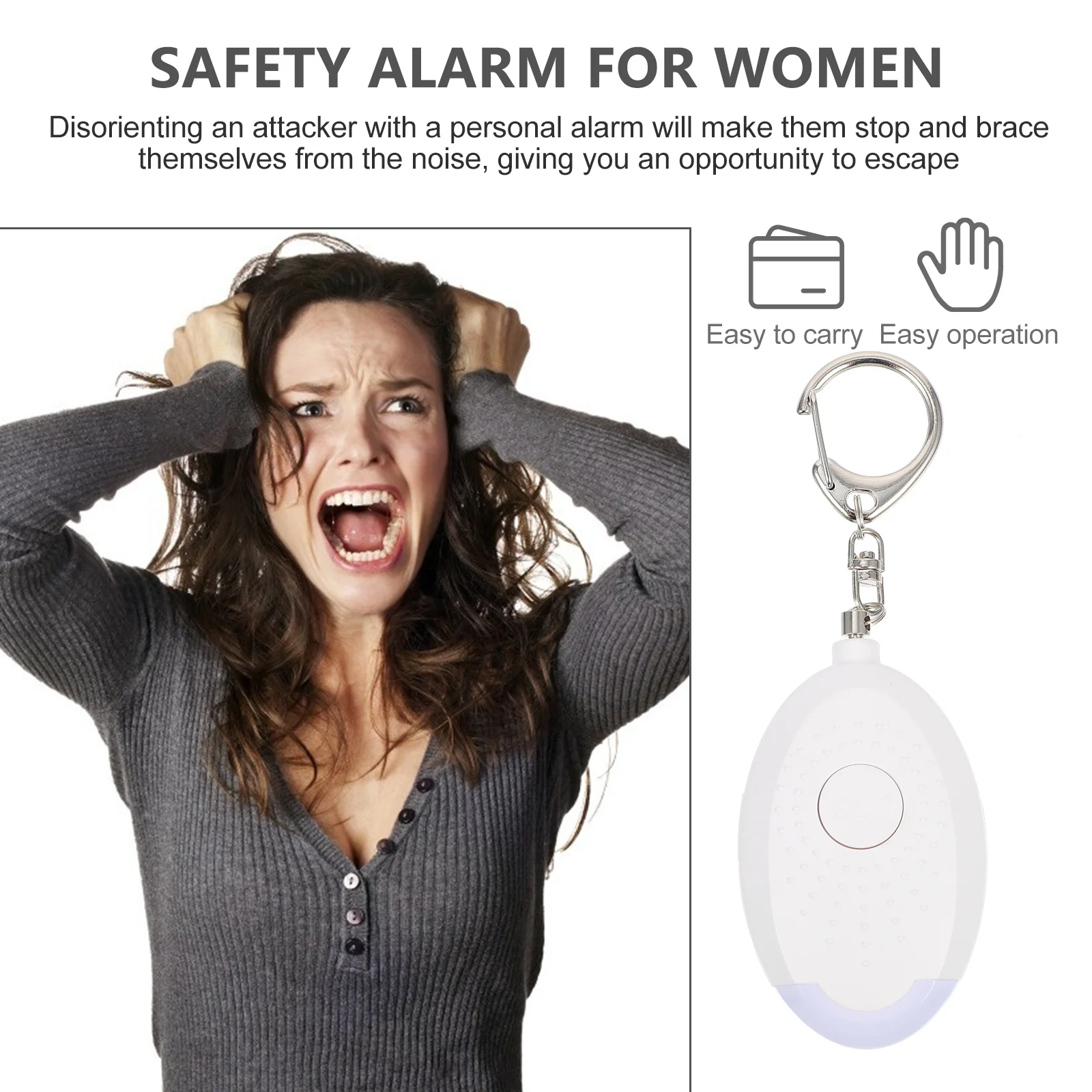 

Emergency Personal Alarm for Women 130 Decibel Security Alert with Bright LED Light for Night Hiking Camping Dog Walking